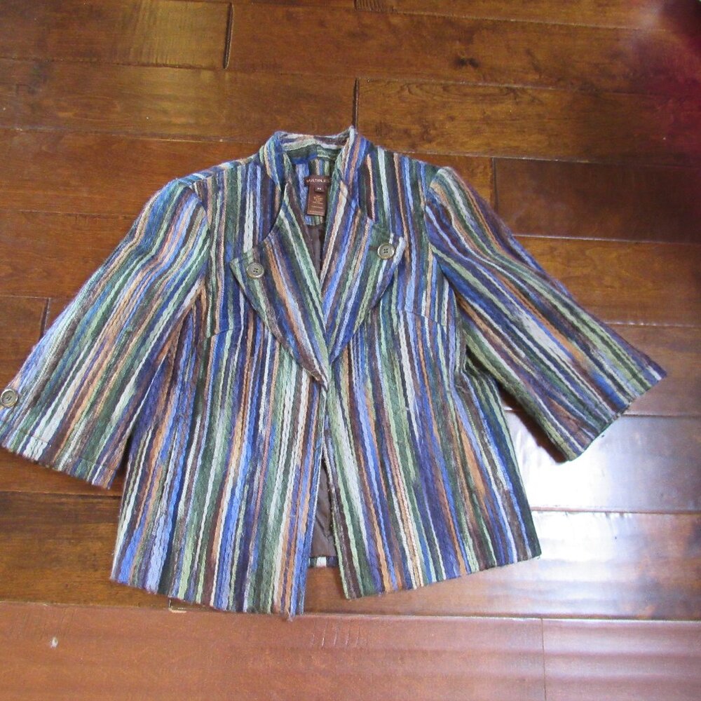 Multiples Jacket Blazer Women Size PS Petite Small Striped Yarn Hippie Boho Good